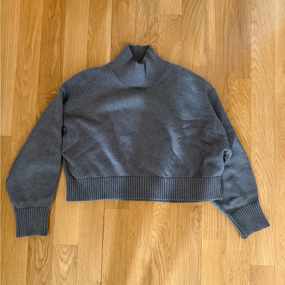 White + Warren Charcoal Mock Neck Cropped Sweater
